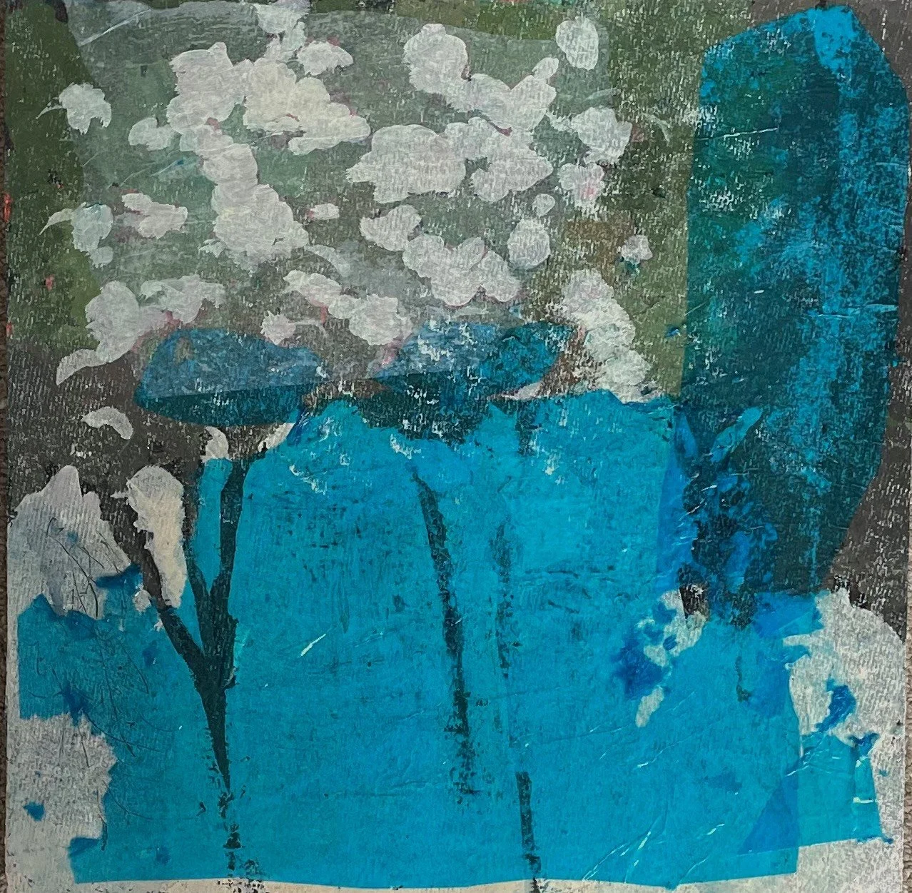 Lori Childers, Cotton Blossoms, 2025,
Mixed media on birch board, 12 x 12 inches, $500