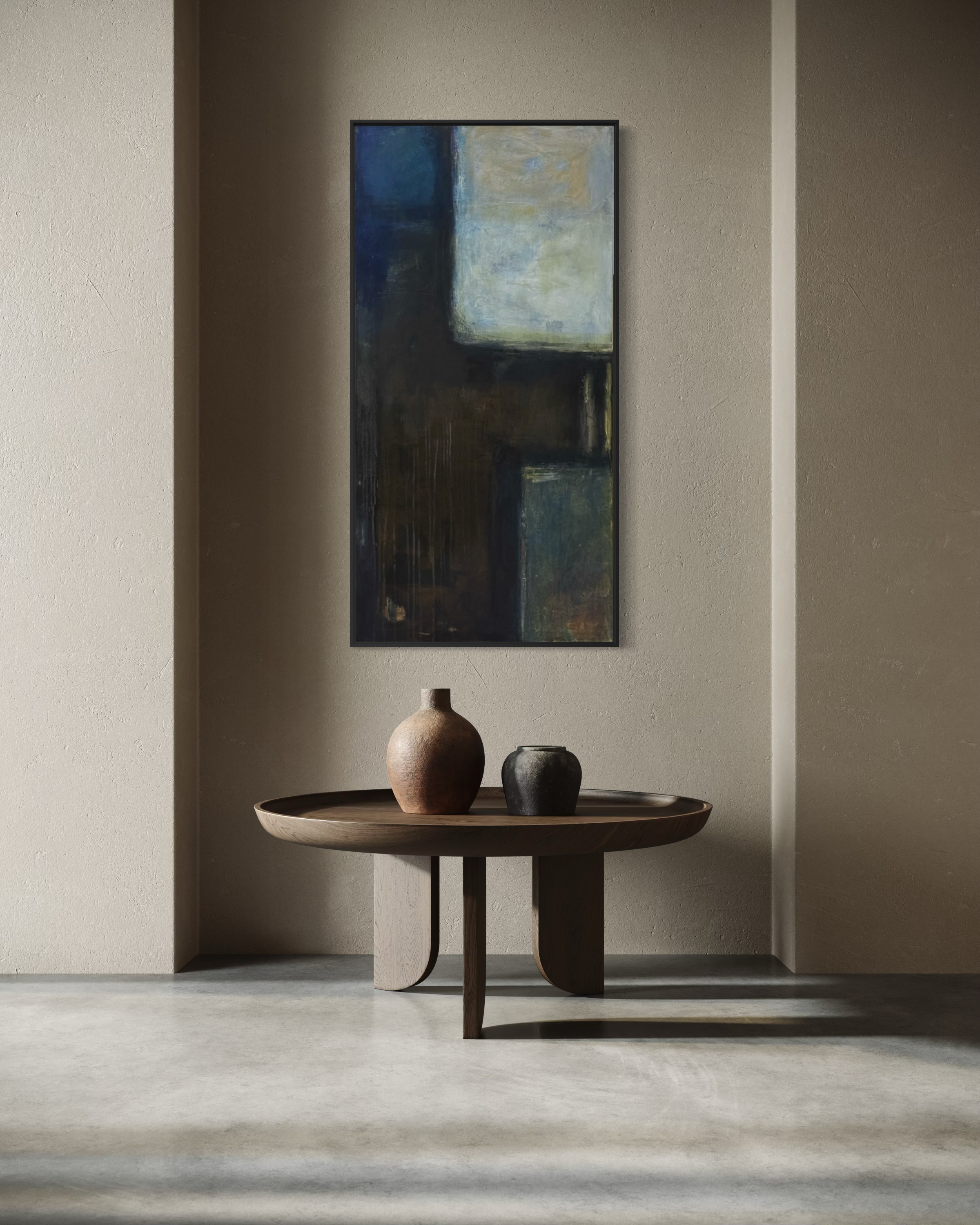 Mara Torres González, Blue Interior, 2026
Acrylic, mixed media on gallery wrapped canvas, framed, 48 x 24 inches, $3,200 | SOLD