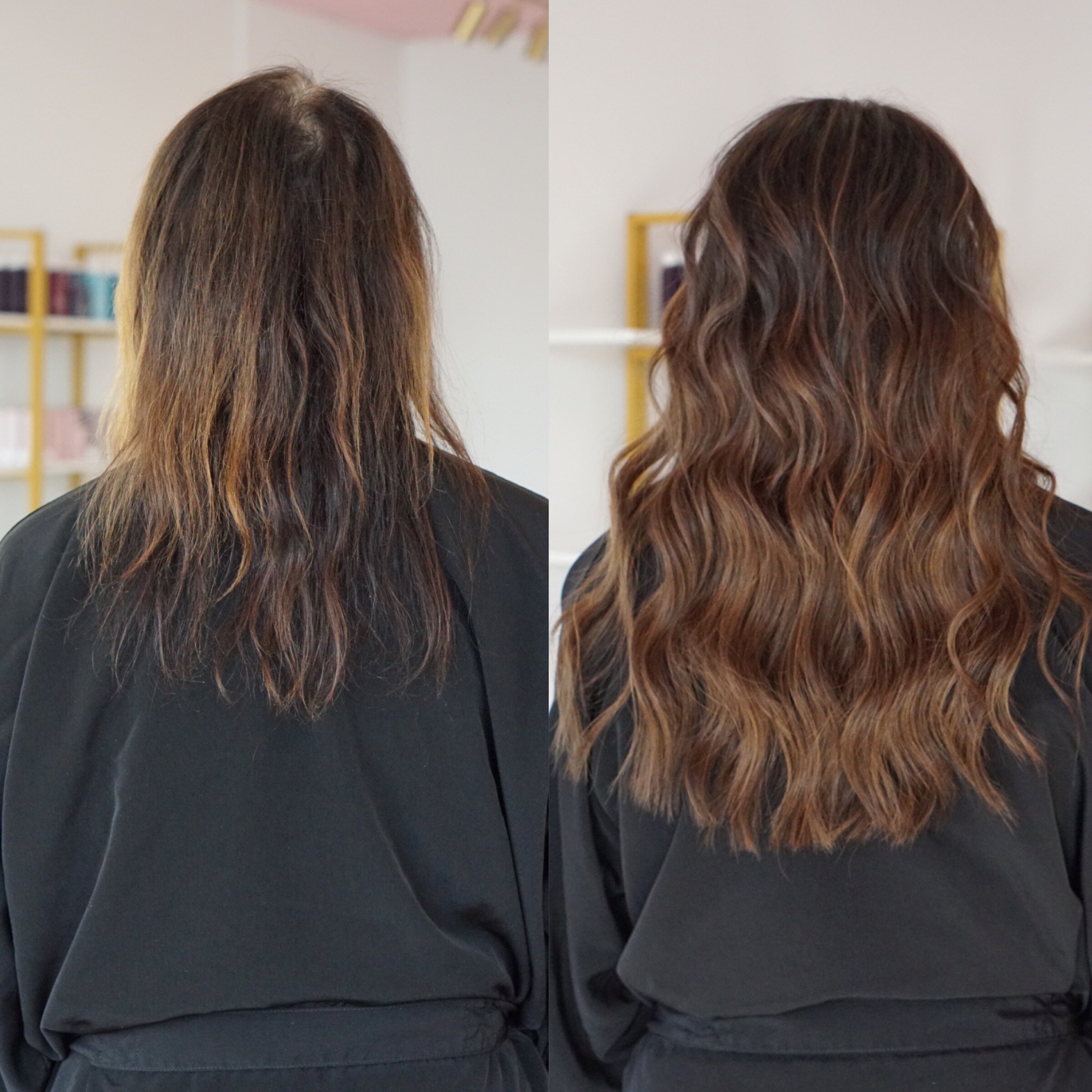 handtied hair extensions before and after