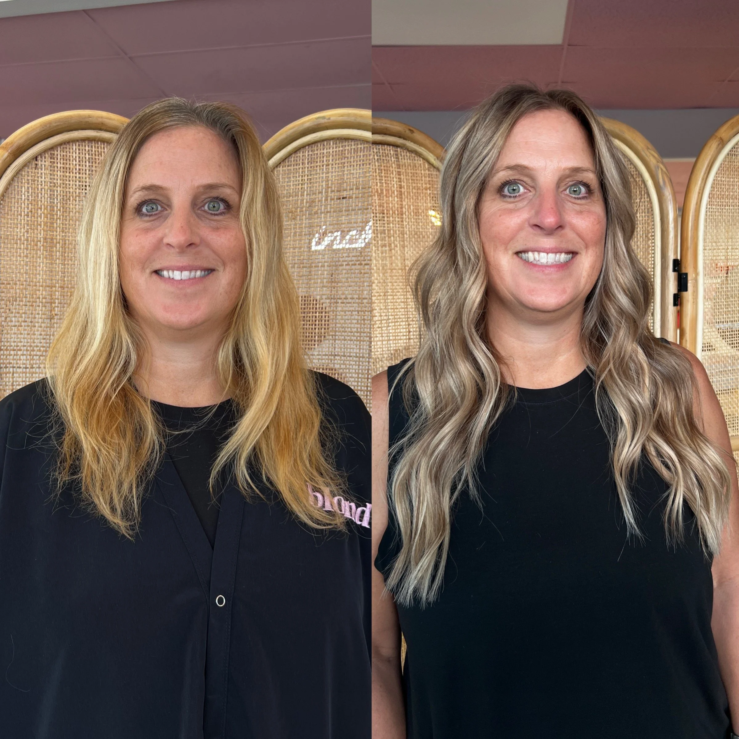 hand tied hair extensions before & after
