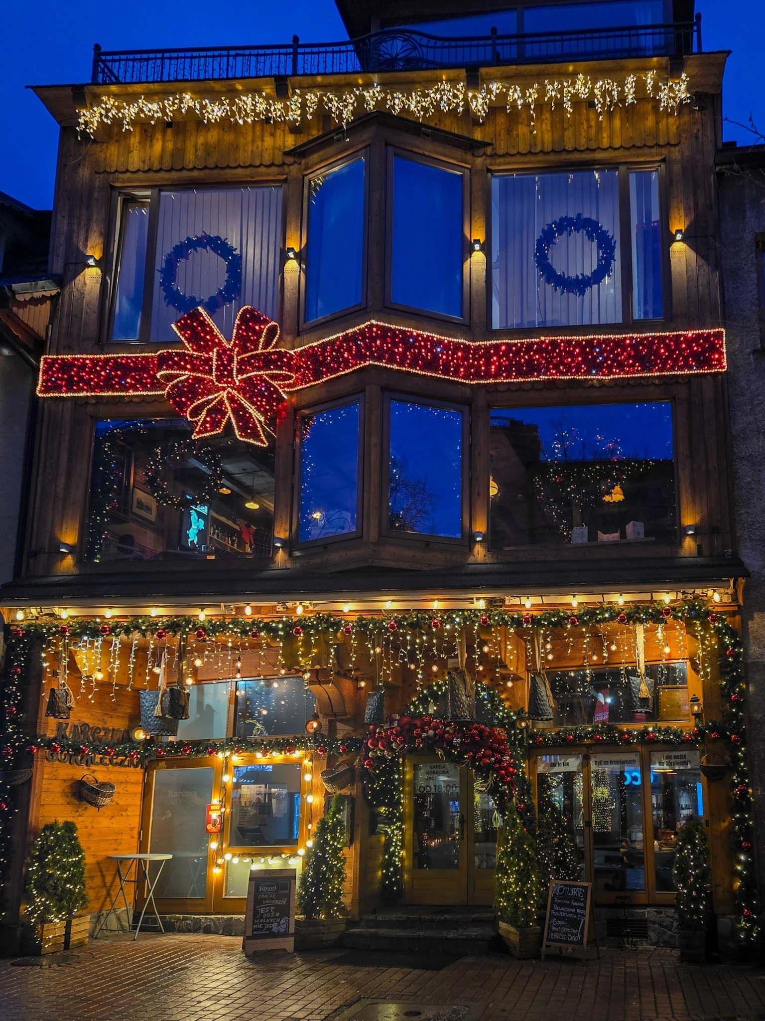 Christmas Wooden Cabin in Zakopane at Night