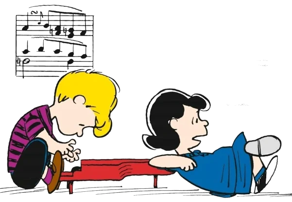 Lucy, Schroeder, you laying on the coffee table.