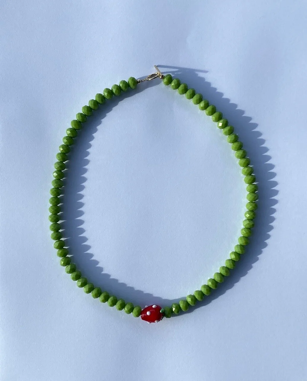 Green Crystal and Strawberry Necklace