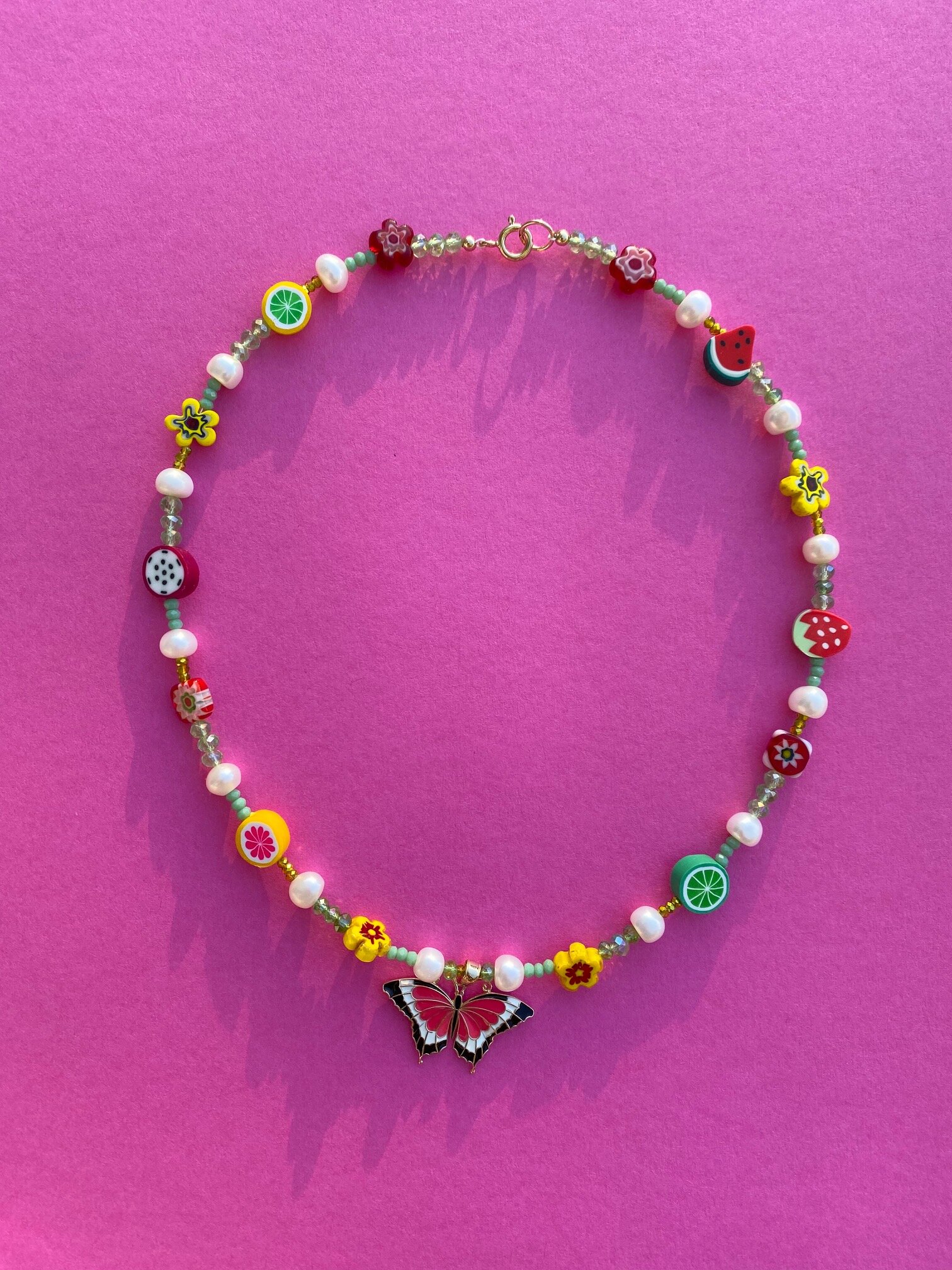 One of a kind Mariposa necklace 14k gold enamel butterfly