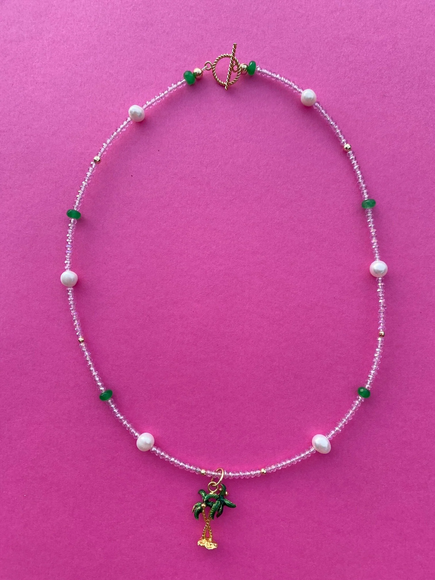 Florida necklace with a vintage 18k Italian palm tree pendant