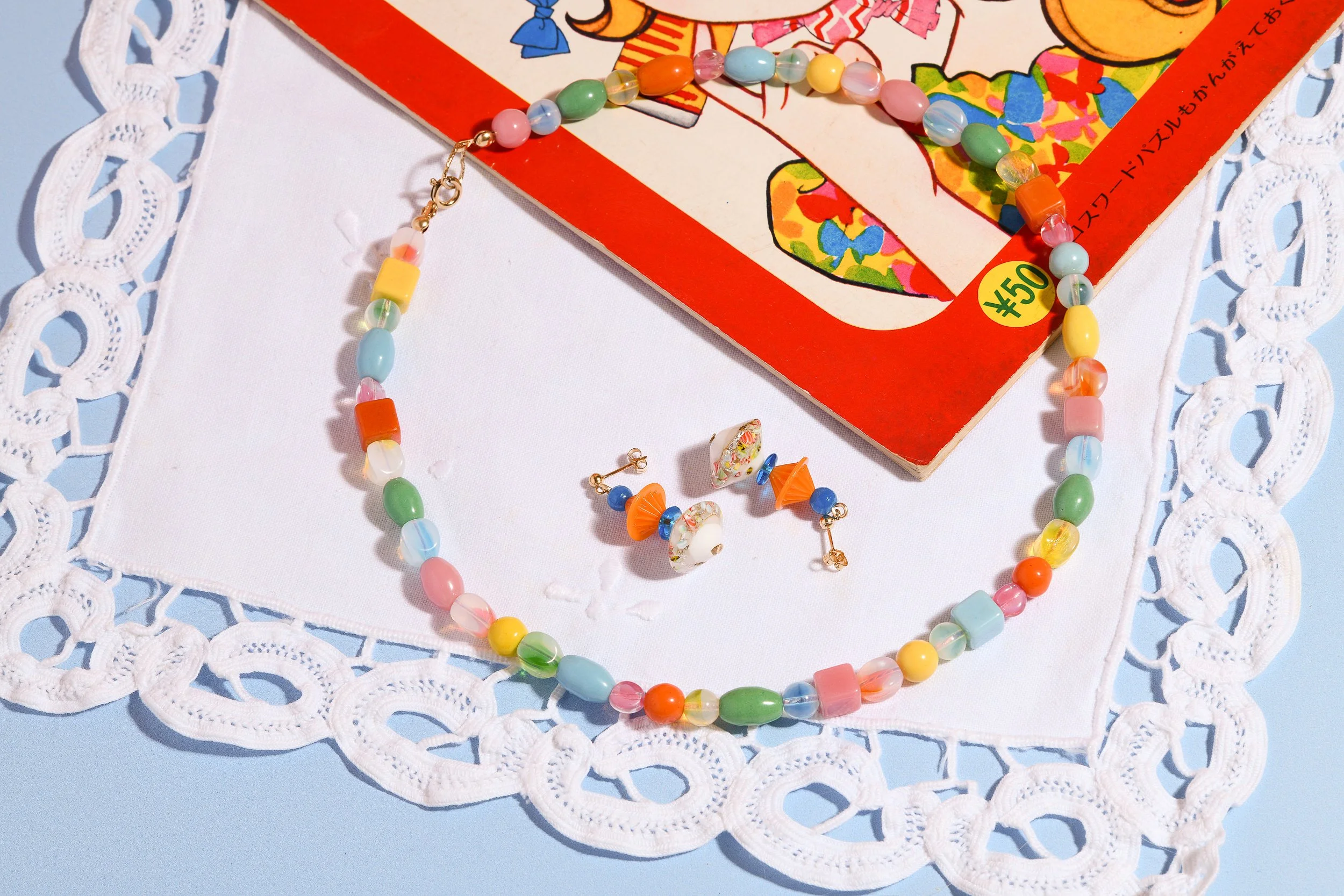 Orange and Cerulean Blue Tombo Drop Earrings and that girl beaded necklace-1.jpg