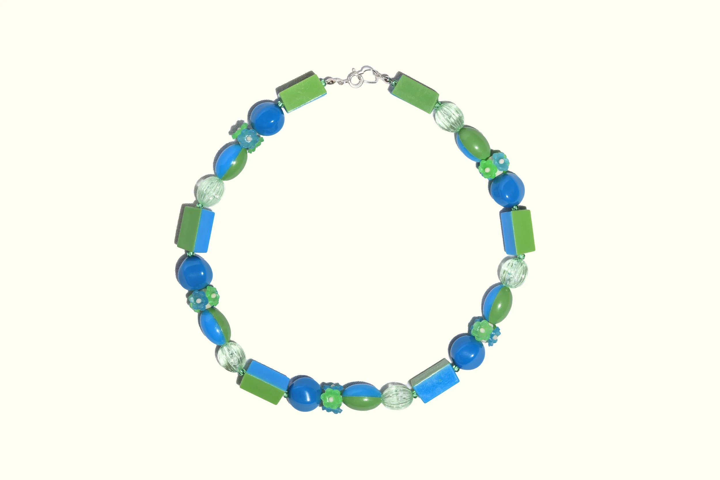 Chunky Cerulean Blue and Garden Green Flower Necklace-1.jpg