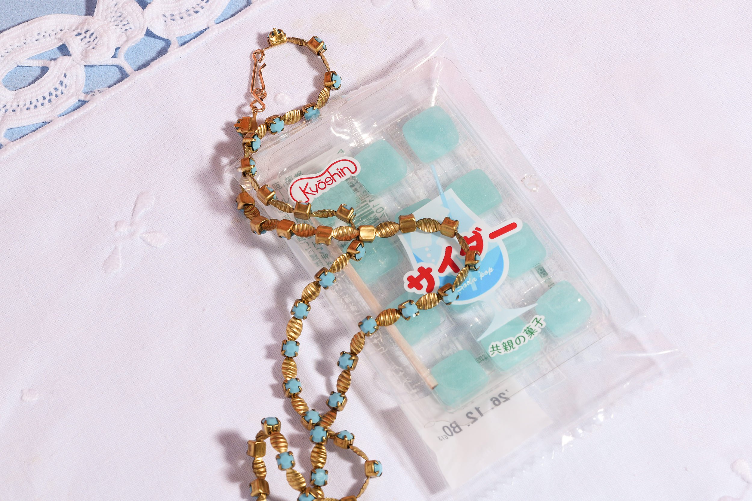 turquoise blue brass chain necklace -2.jpg