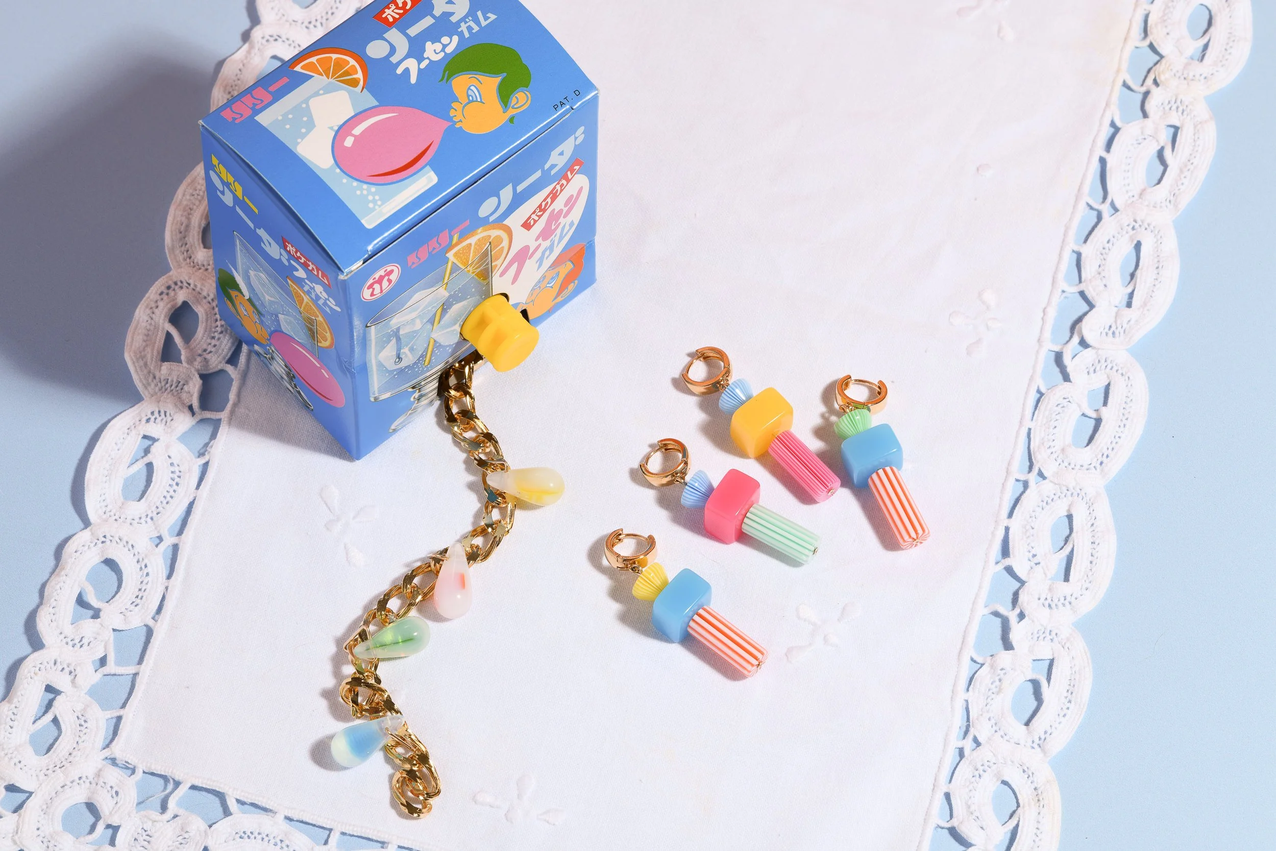 Fruit Salad Drop Hoops and Rainbow Chain Bracelet-1.jpg