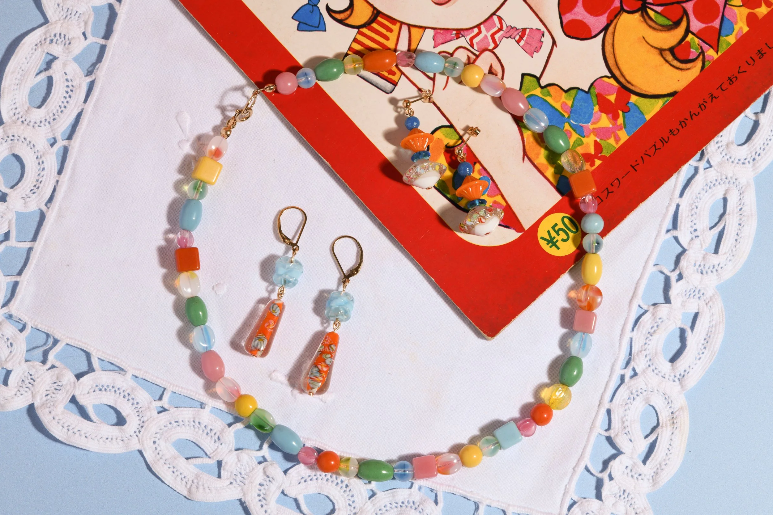 Aqua and Orange Drop Earrings and that girl beaded necklace-1.jpg
