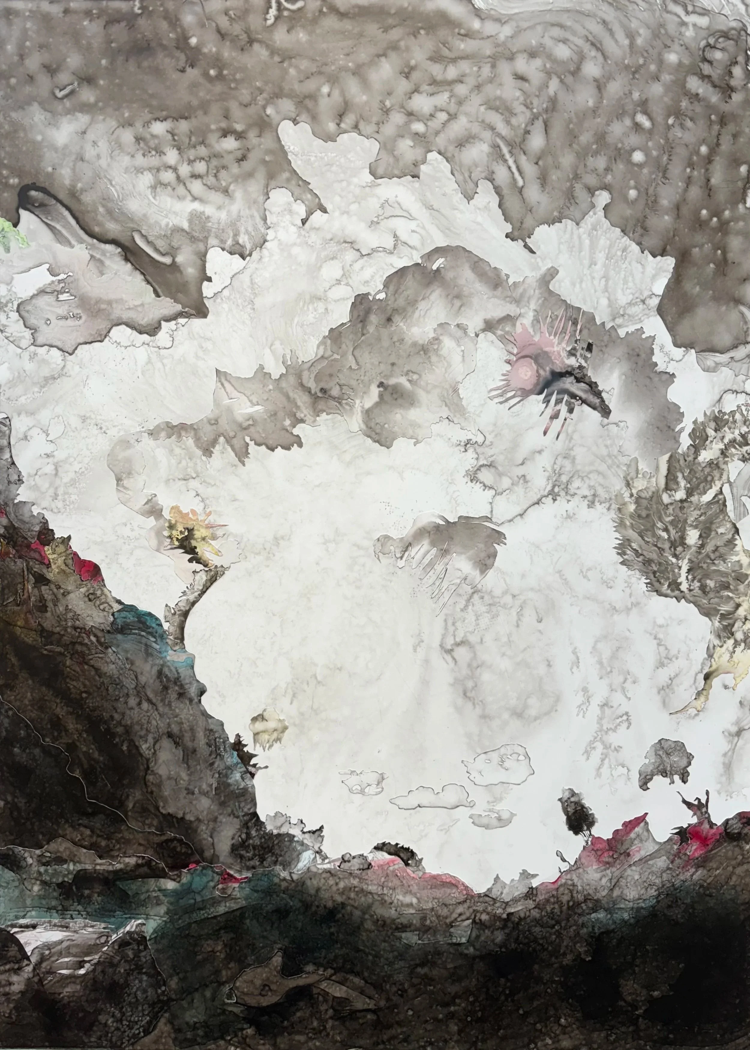 headland.  2025   ink, collage media  18" x 24"
Ink, collage media 