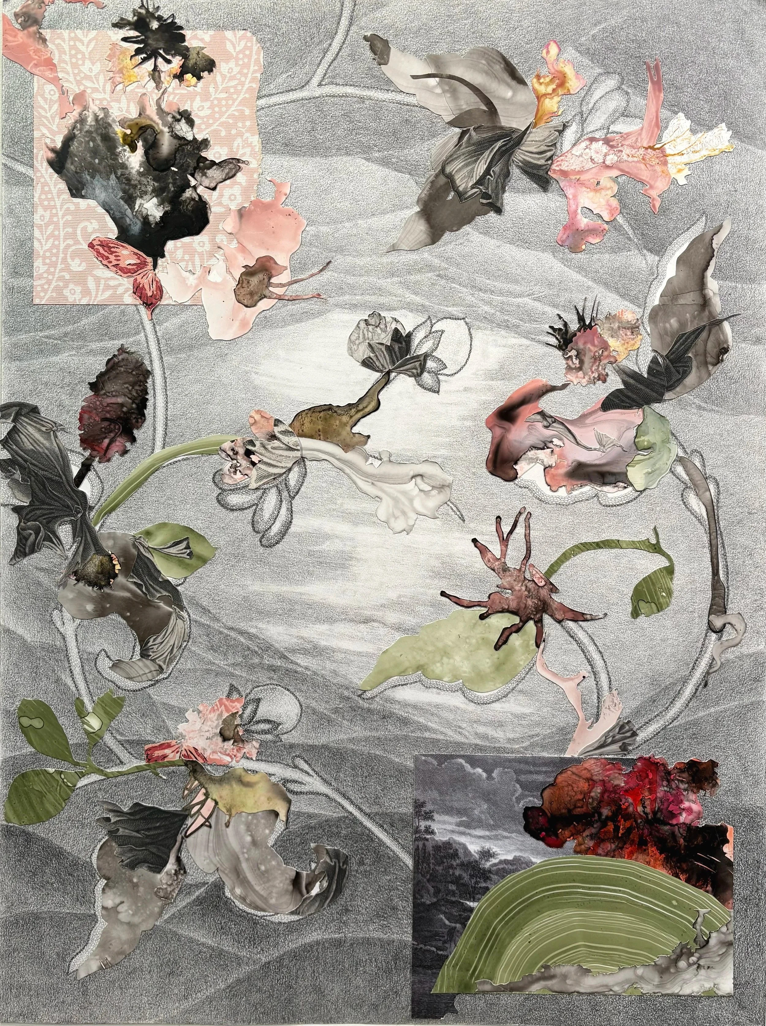 Threshold   2025  collage  18" x 24"
graphite, ink, collage media