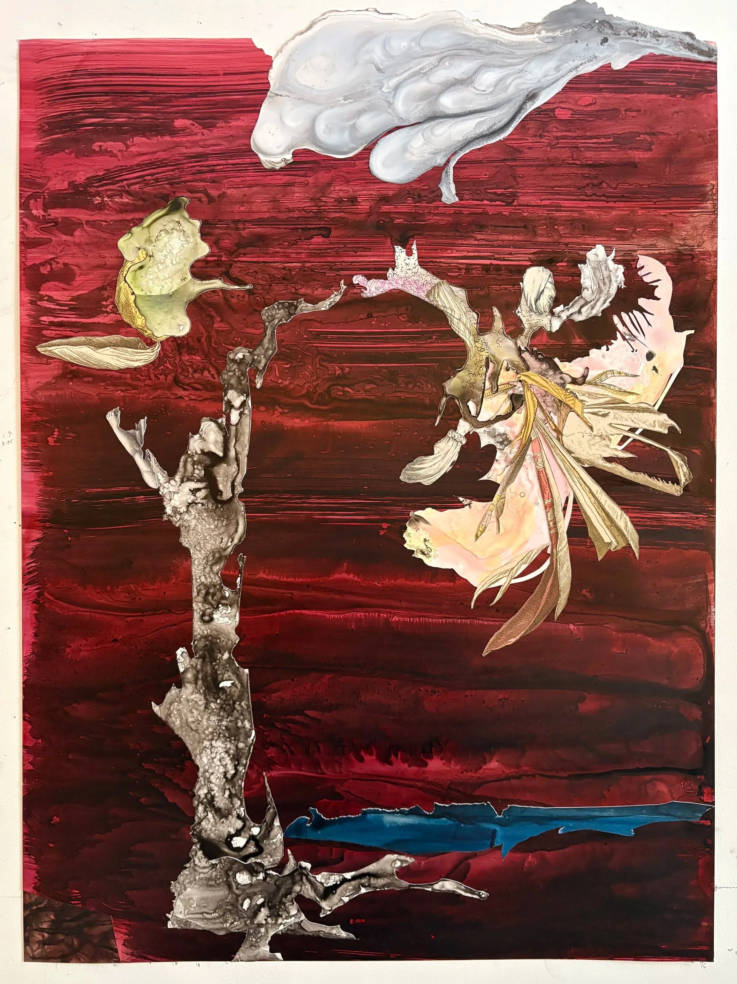 bower.  2026.   24" x 18".   ink, print media collage