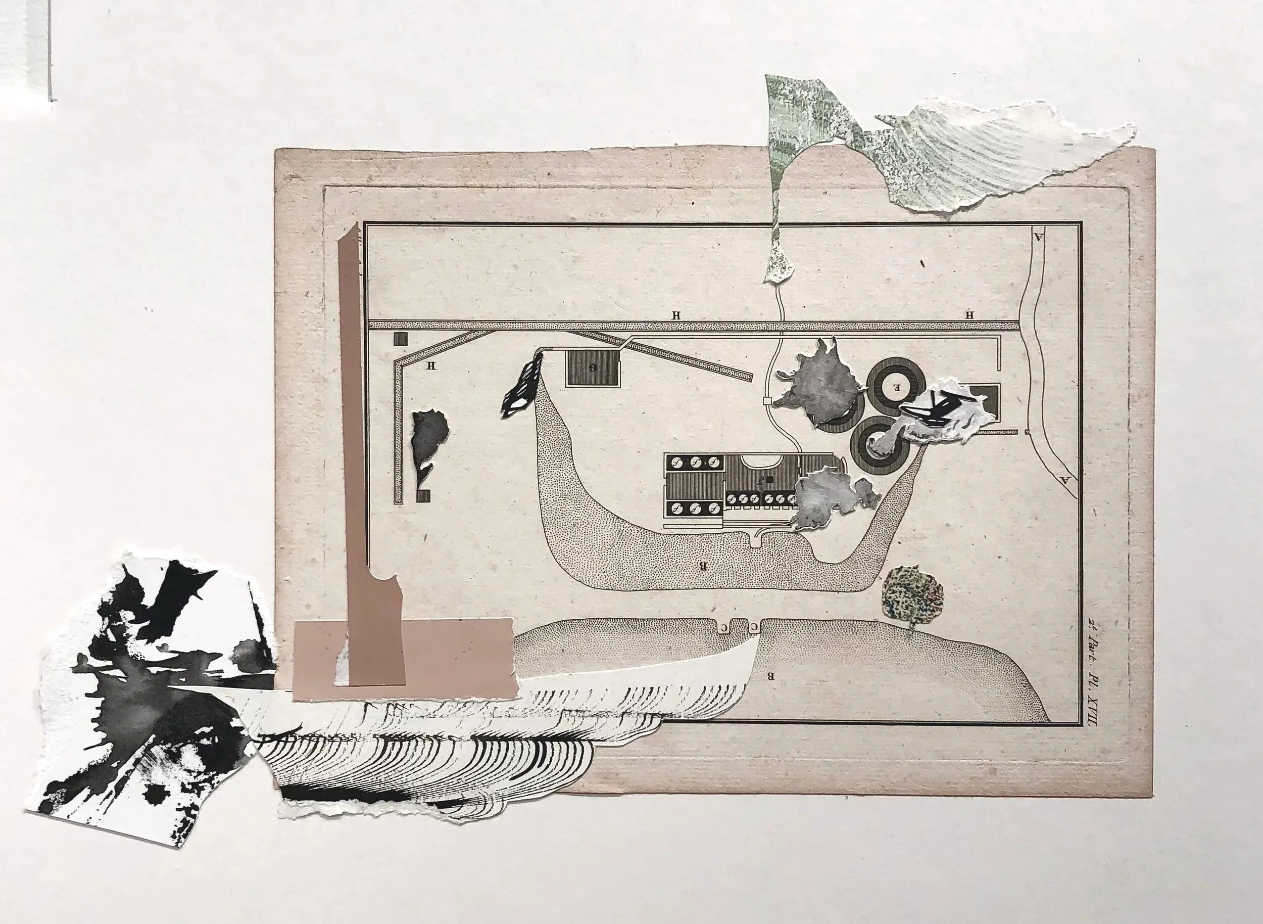 Maps for my father - Ahab's navigation  2020. 
16 " x 13"  collage on board