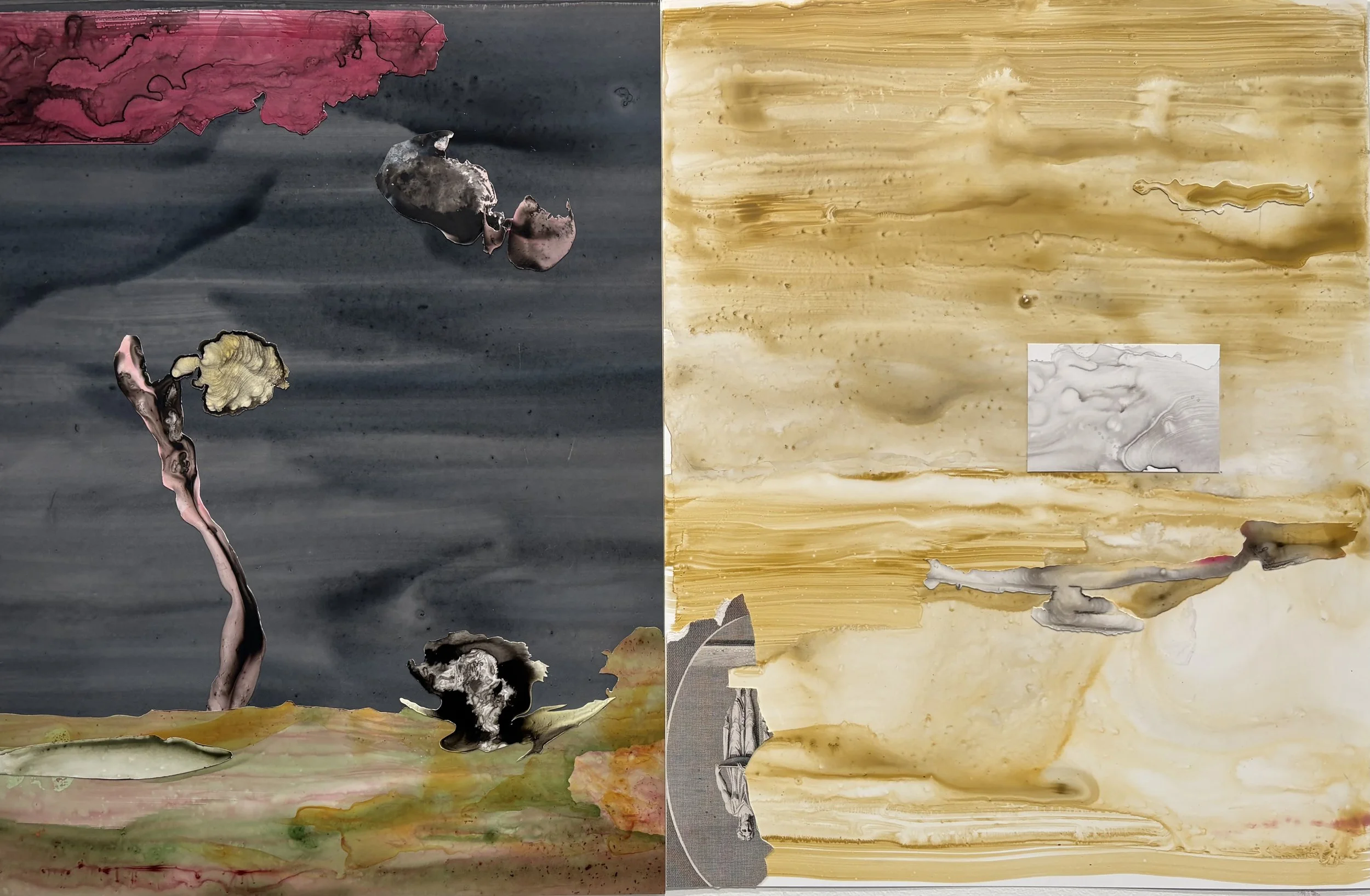 there/there    2025  diptych    21.5" x.14"   ink, collage media 