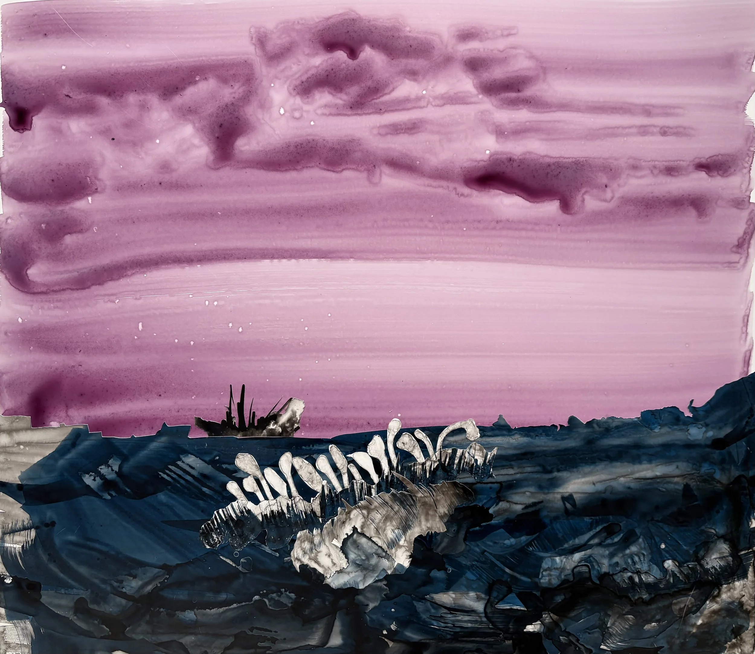 medusa   2025.  20" x 17.5"   ink, collage media