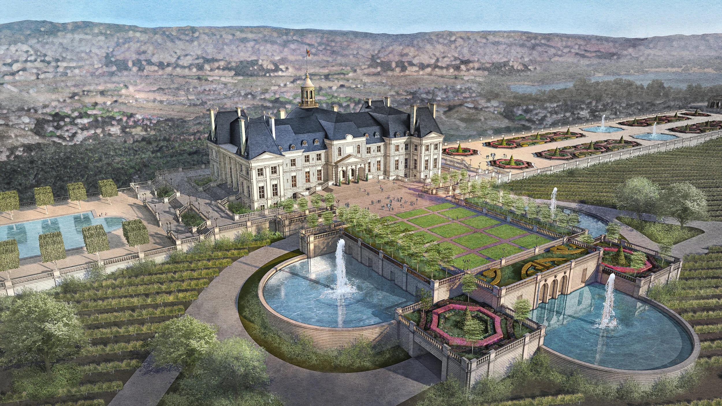 An artist’s interpretation of Chateau du Mont-Merat,                                                                                                                                                                       © 2020 E+O Books