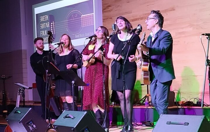 This is what fun, friendship, and literally, Joy, looks like. Feeling immense gratitude for the talented people in my life. Thank you to everyone that came to the @victorandpenny show Saturday night! ❤️ And huge thanks to the Green Guitar for providi