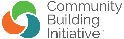 Logo of the Community Building Initiative with three interlocking shapes: green, orange, and blue, and the text 'Community Building Initiative' beside it.