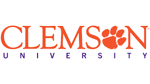 Clemson University logo with orange tiger paw and purple text