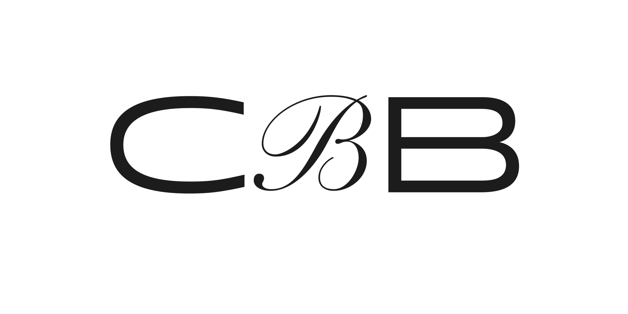 Black background with a logo featuring the letters C, B, and a decorative letter B in the center.