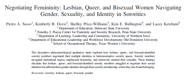 New Article on Lesbian, Queer, Bisexual(LQB) Sorority Women 