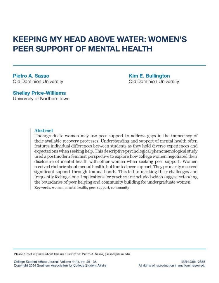 New Journal Article on Women’s Peer Support of Mental Health