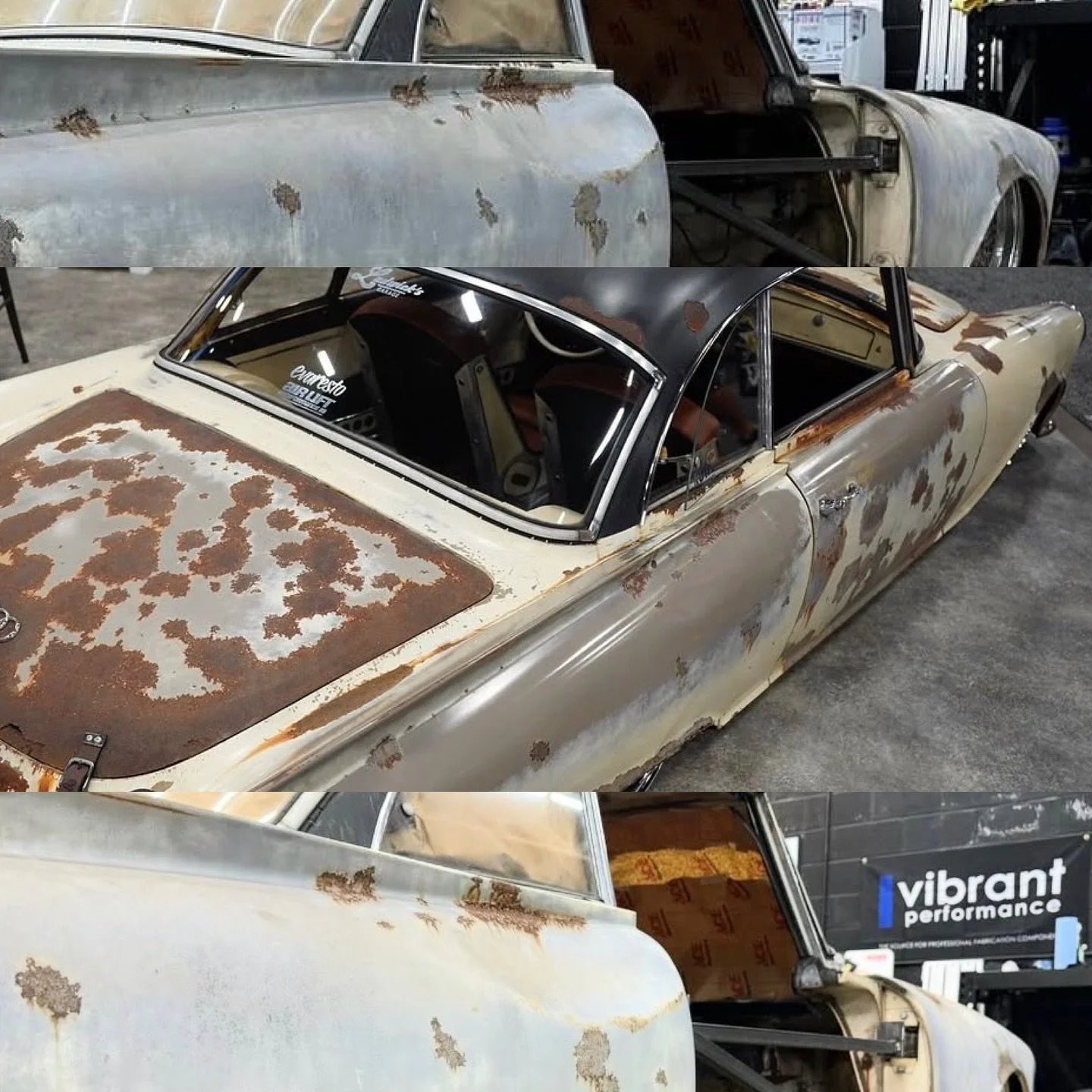 Really happy I got to be a small part of @johnludwickjr SP1000 @semashow build. When John pulled this thing out of the depths of the earth, the passenger rear quarter had a massive impression behind the door. When I first helped with some grille alig