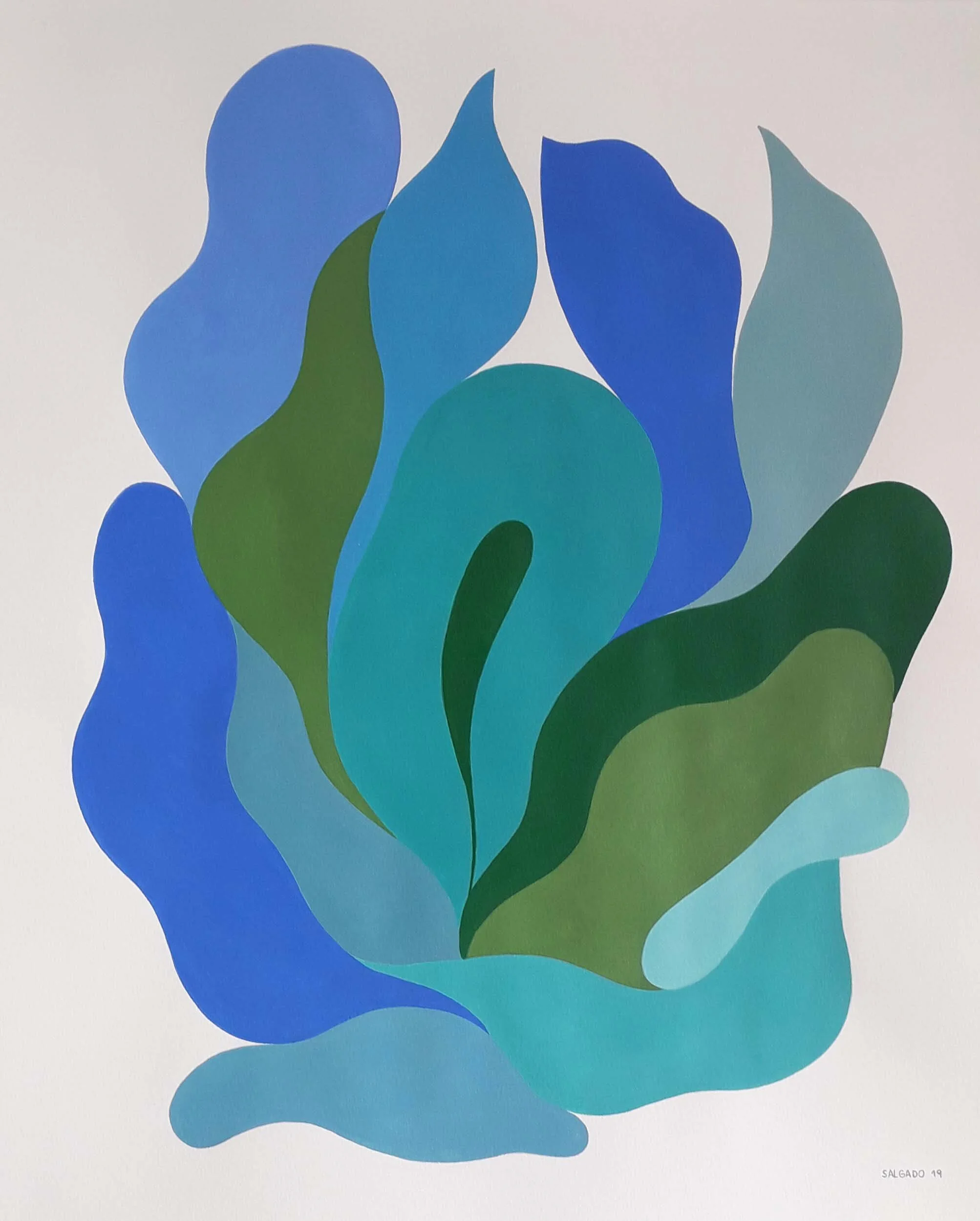 Rosario Salgado, Cerulean hug I, 2019, acrylic on paper, 14.7 x 17.5