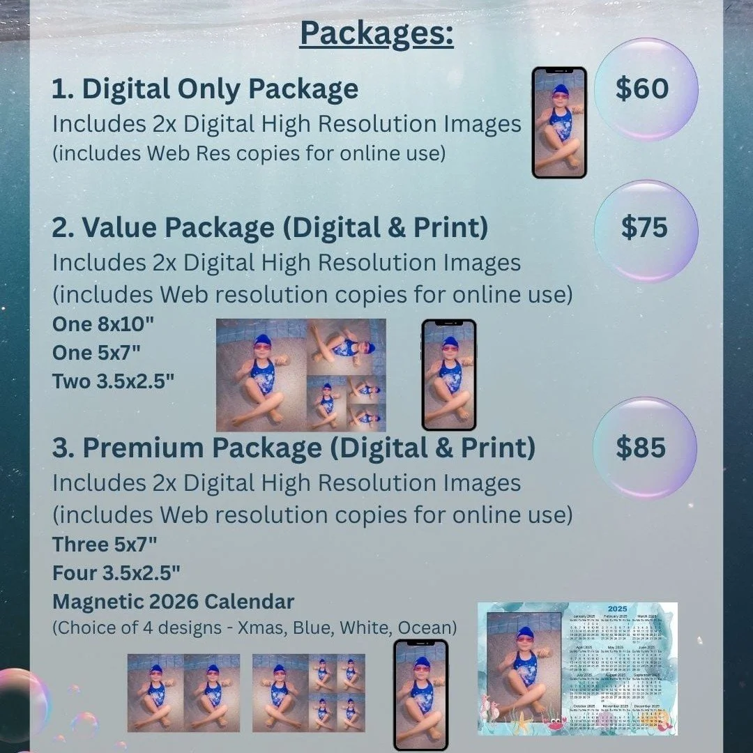 Underwater Christmas Photography Sessions 
Forget Me Not Photography is teaming up with Splash to offer magical underwater and in-water Christmas-themed photo sessions.
Each session includes a 10-minute shoot with your child in the pool— on t