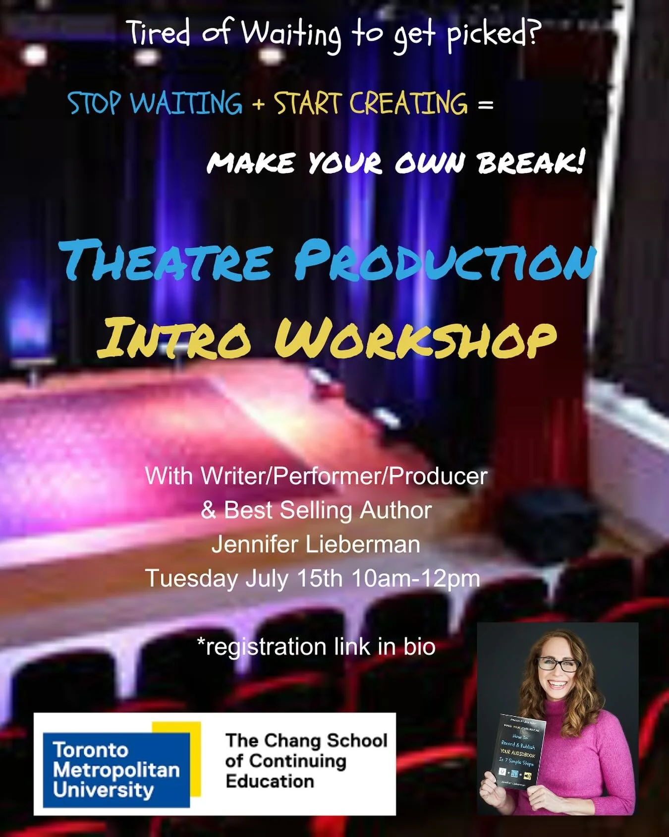 Super excited to teach my first workshop at @torontomet July 15th, it&rsquo;s an intro for my 6 week Theatre Production Workshop beginning in the fall! Come check it out! Link in bio  #theatre #actorlife #writerlife #makeyourownbreak