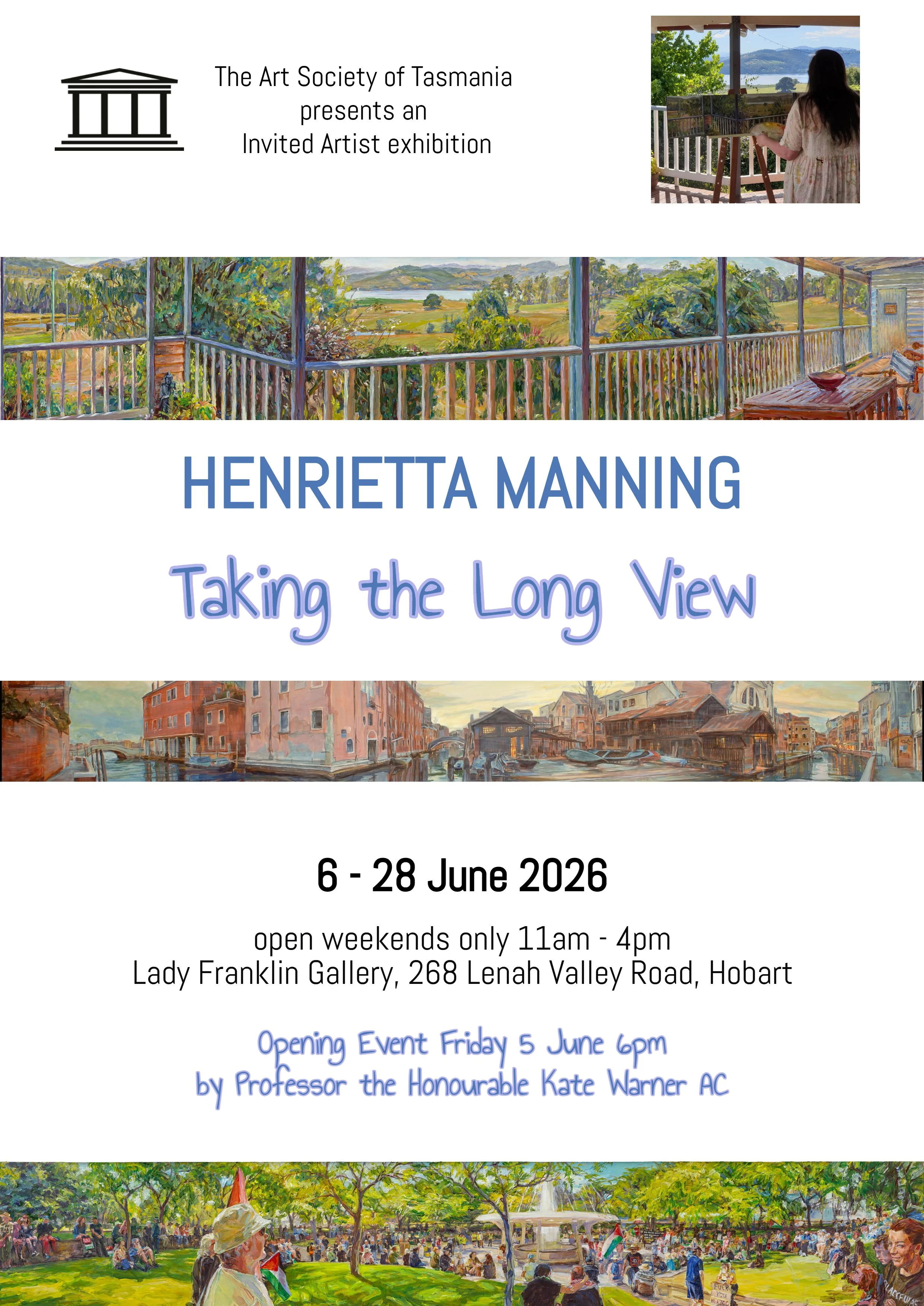 Poster for Taking the Long View exhibition by Henrietta Manning at Lady Franklin Gallery