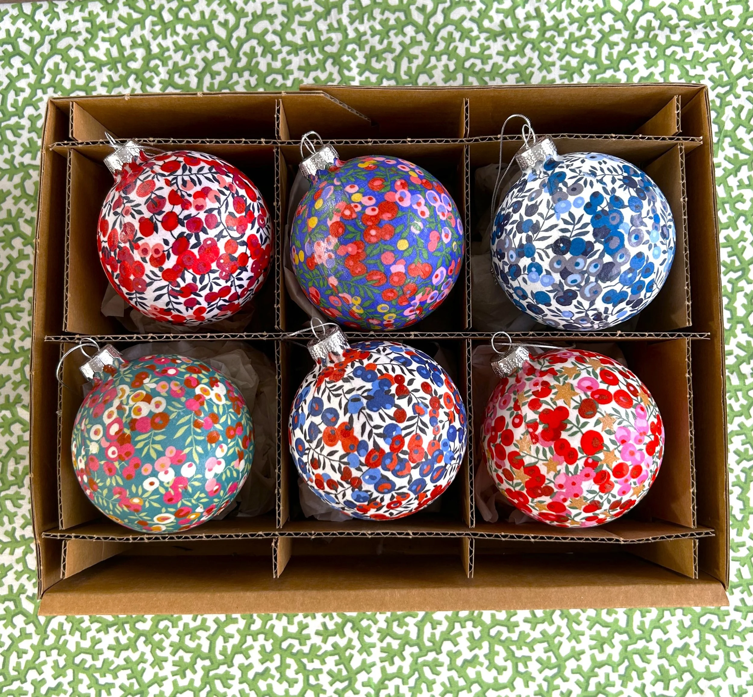 Liberty Christmas Baubles set of 6 'Wiltshire' bright