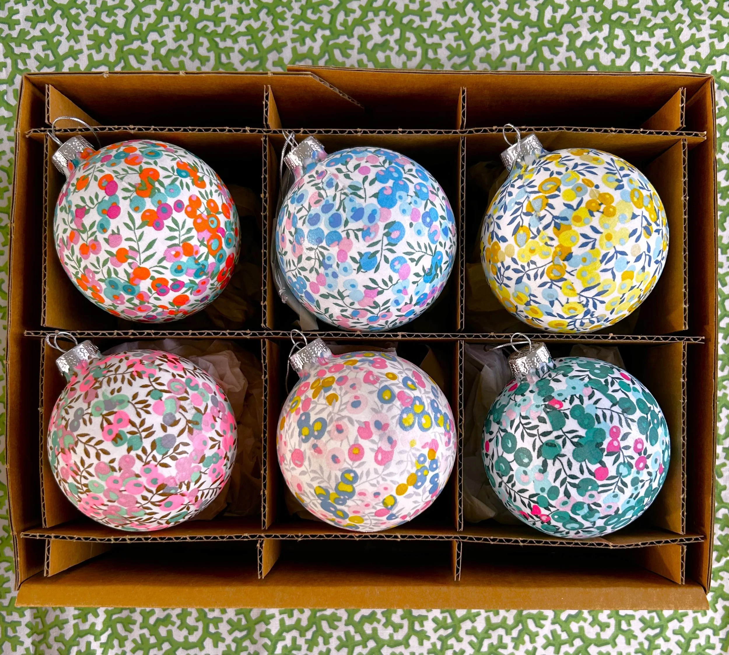 Liberty Christmas Baubles set of 6 'Wiltshire' pastel
