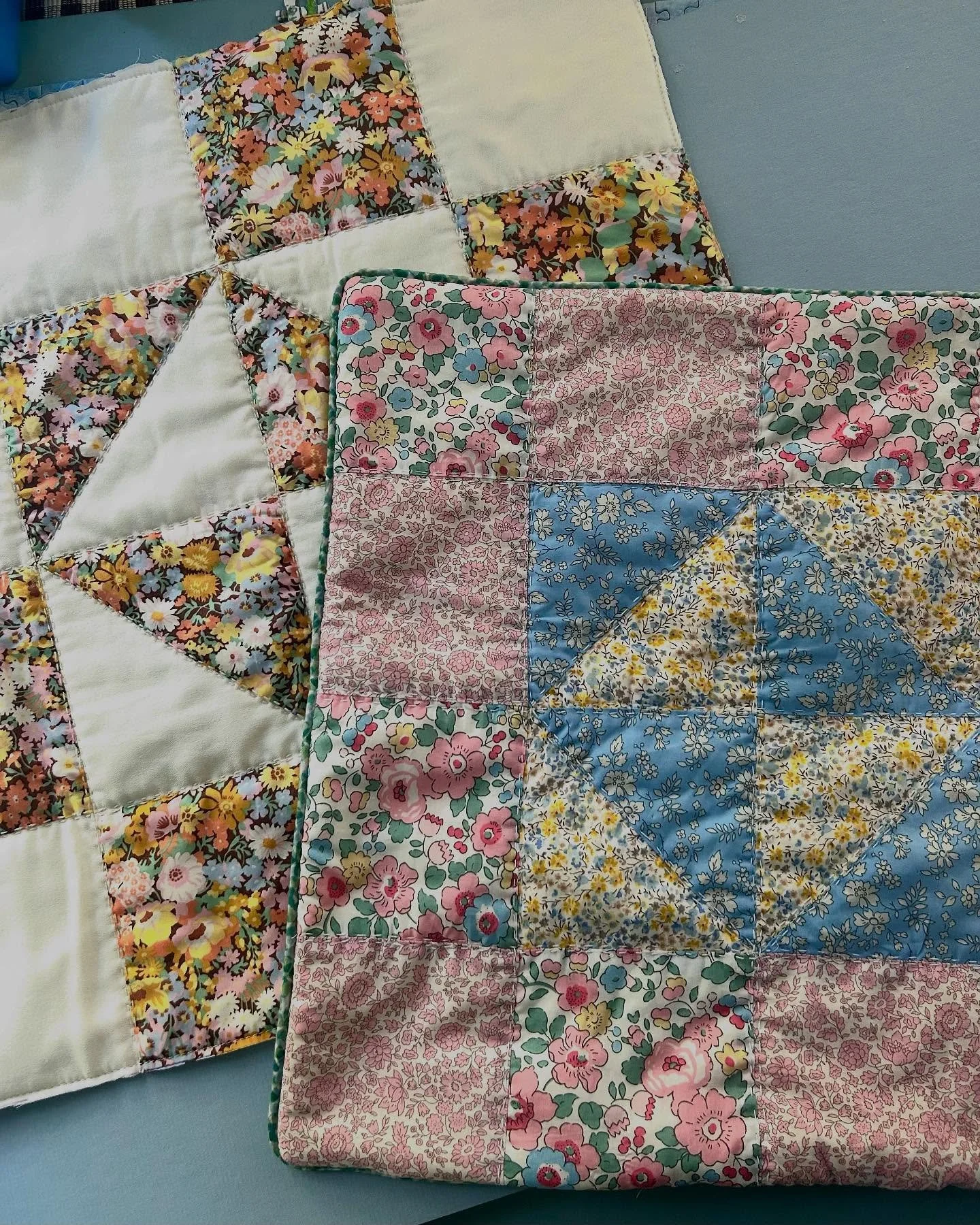 I threatened to quilt, and I did, albeit cushion size. Don&rsquo;t look too closely at the piecing and hand-stitching but it&rsquo;s a good start. And I&rsquo;m slightly addicted to cutting out 2 1/2 inch squares for the heck of it! @libertyfabrics @