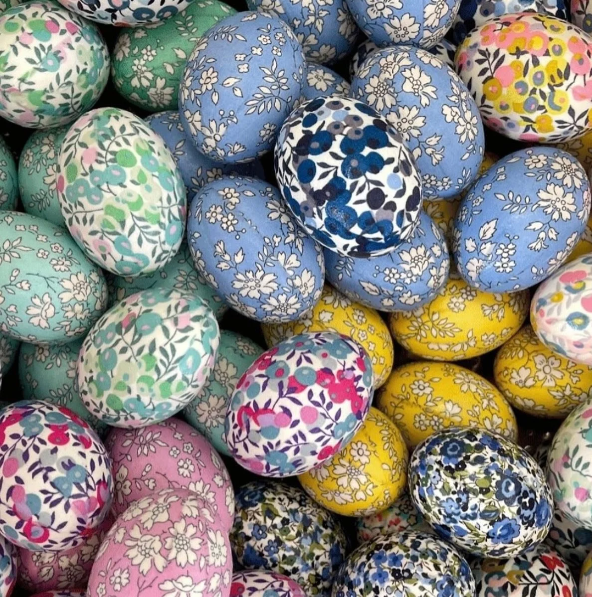 Looking back at the hundreds of Liberty Easter eggs I have made over the years. So many beautiful colours and prints. Find this year&rsquo;s collection online now.
