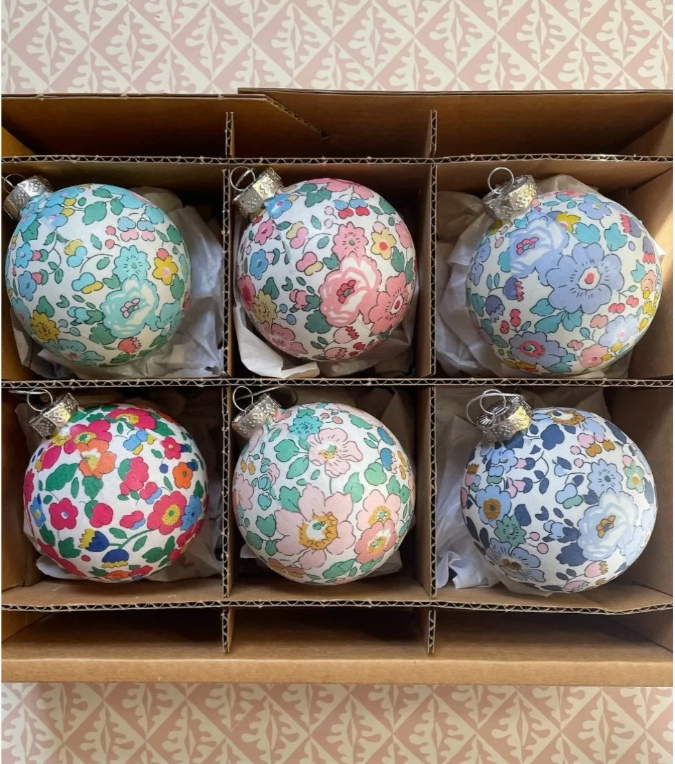 I&rsquo;m still doing my fantastic Liberty Christmas baubles this year, though limited supply. Betsy and Wiltshire are always favourites but there are plenty of prints to choose from. There are a few imitations around but these glasses baubles are th