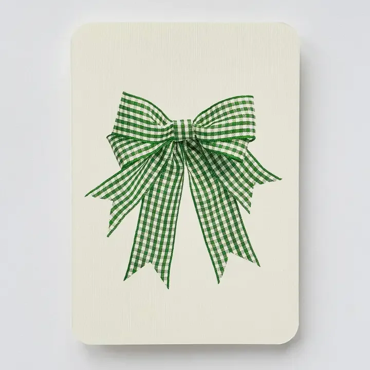 Green gingham bow blank card