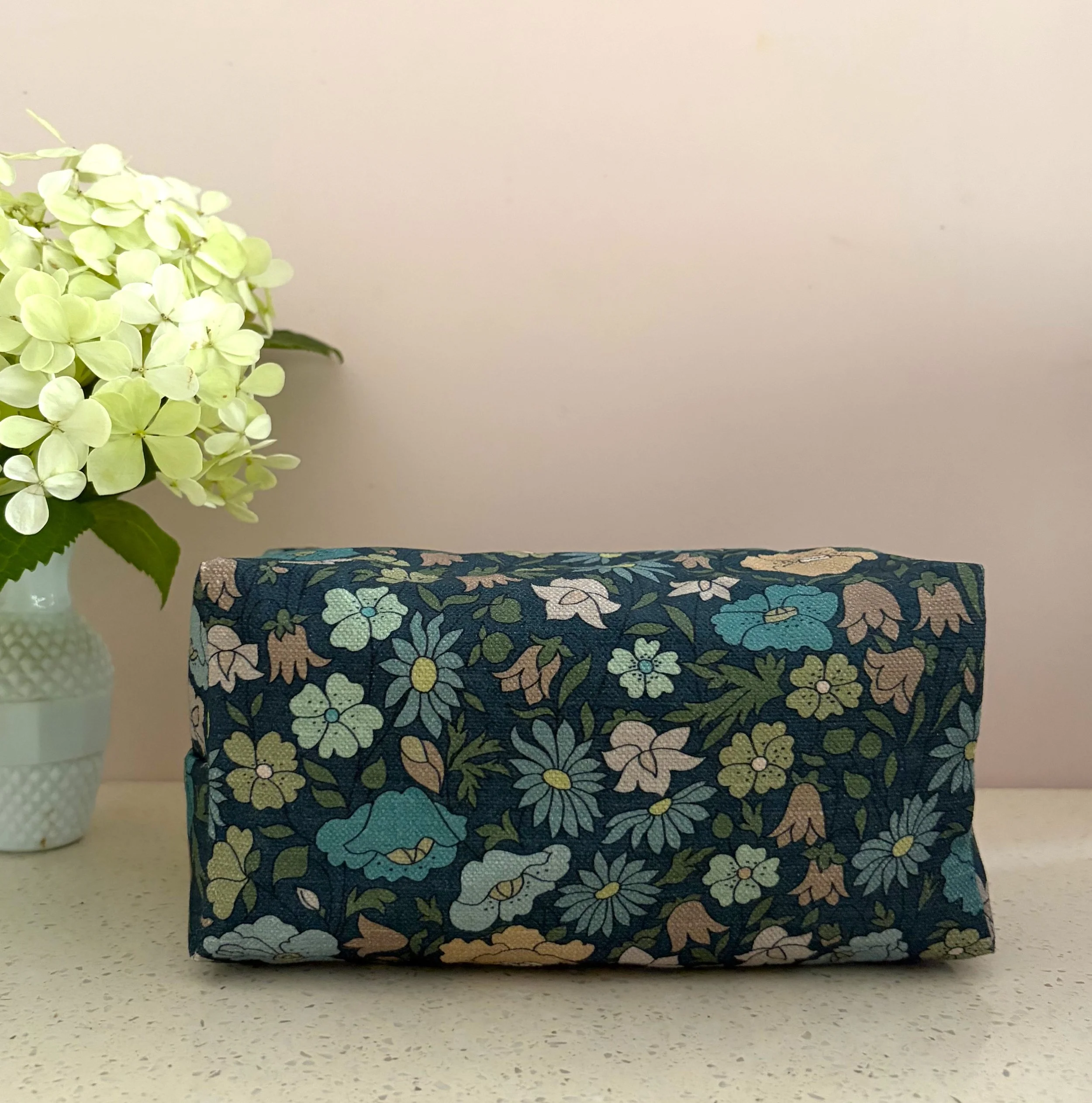 Rectangle makeup bag - Liberty 'Poppy Meadowfield' dark green