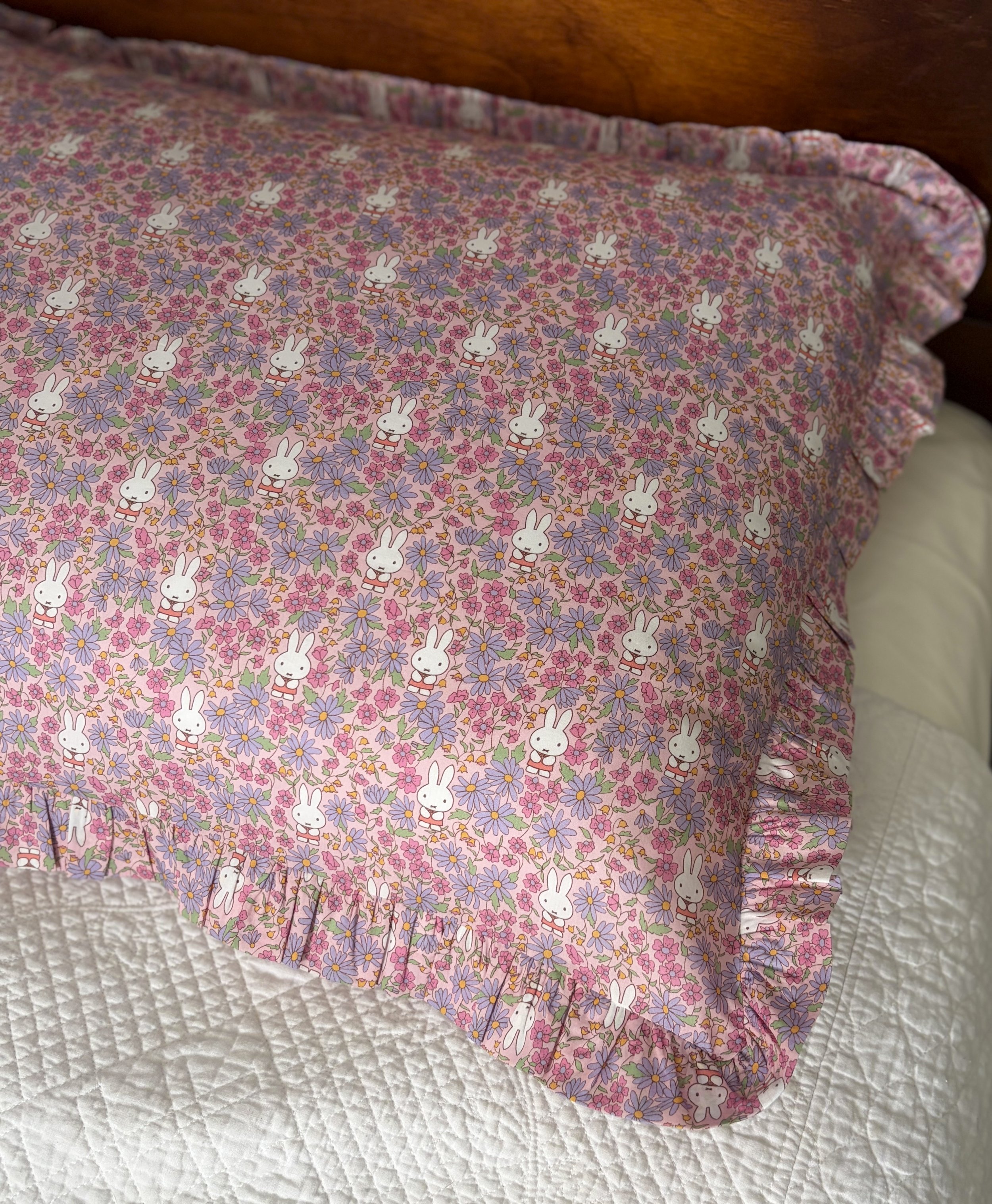Ruffle edged pillowcase Liberty x Miffy 'Prairie Day'