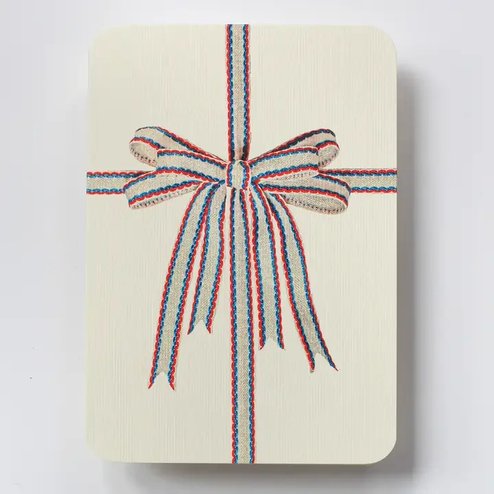 White, red and blue bow blank card