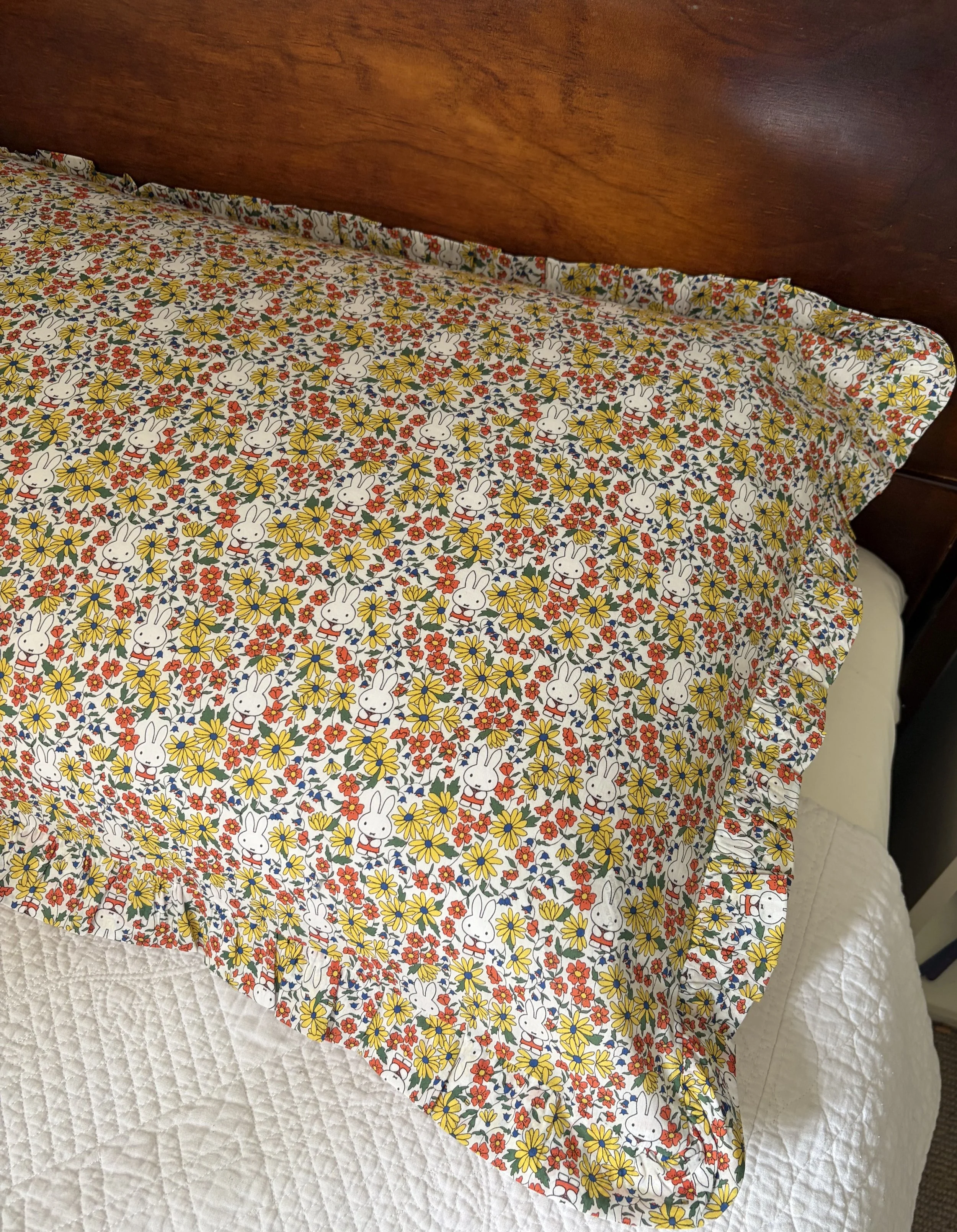 Ruffle edged pillowcase Liberty x Miffy 'Prairie Day'