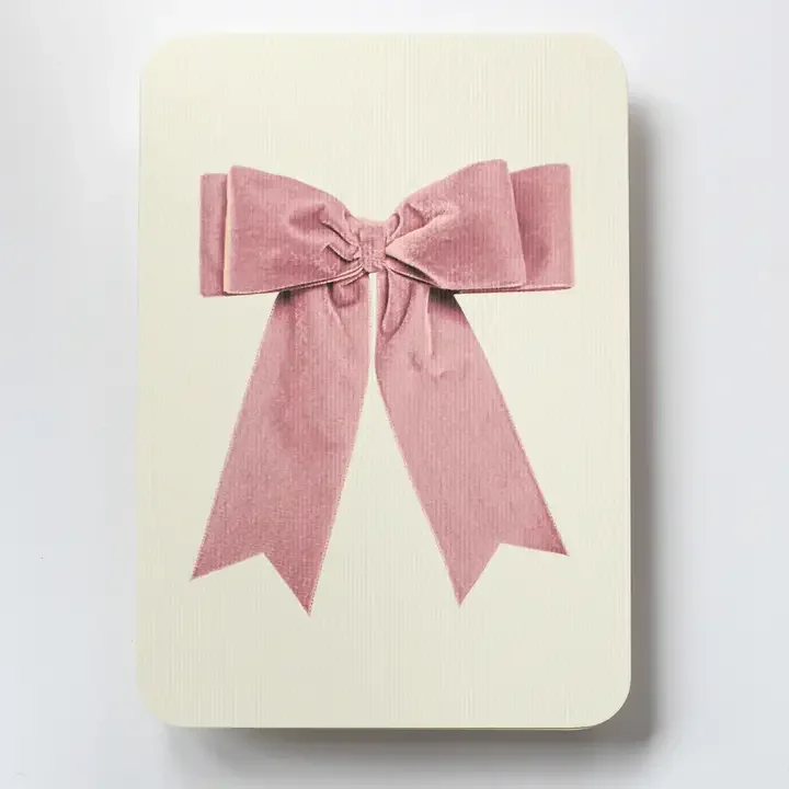 Baby pink velvet bow blank card