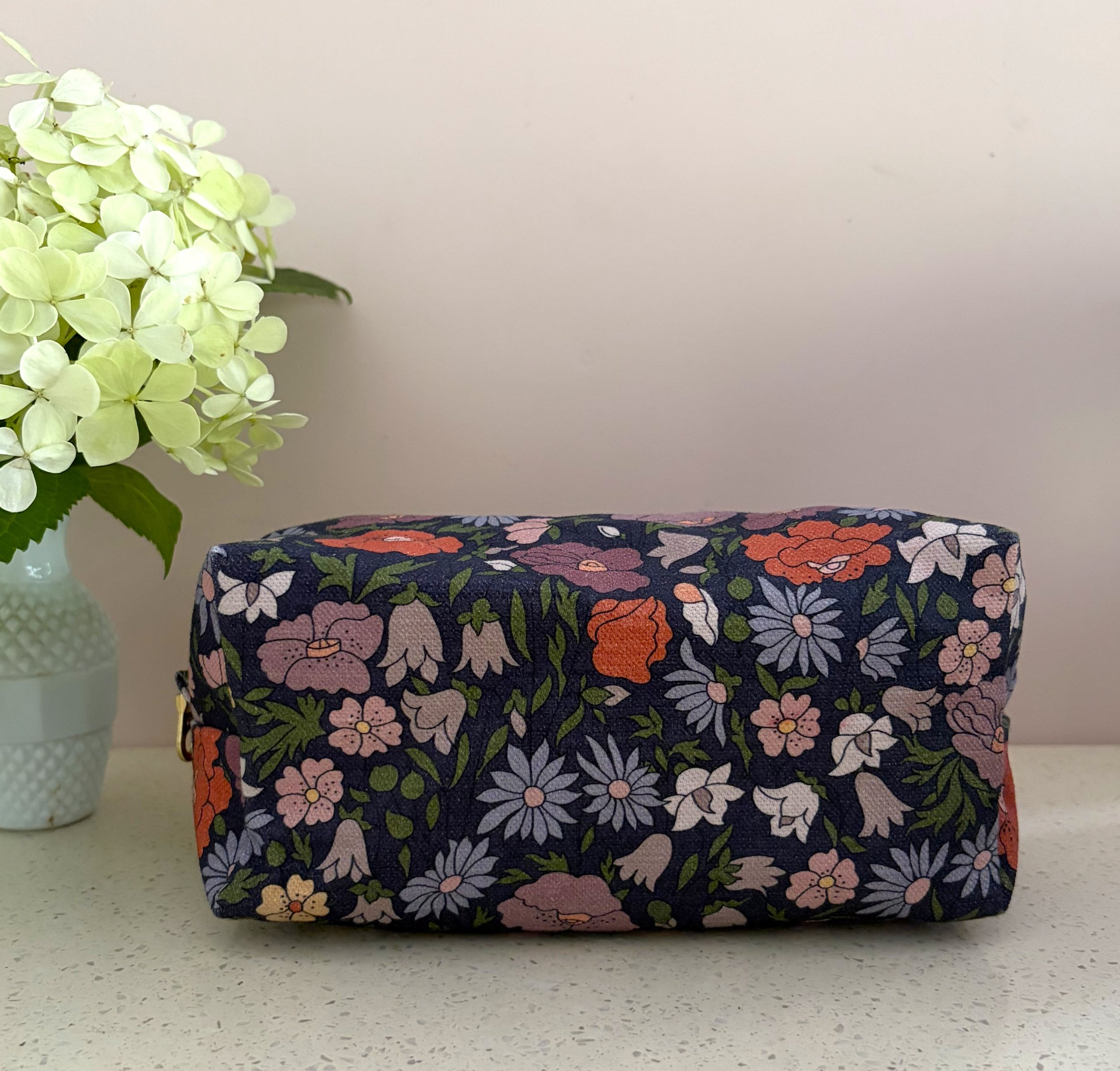 Rectangle makeup bag - Liberty 'Poppy Meadowfield' dark charcoal