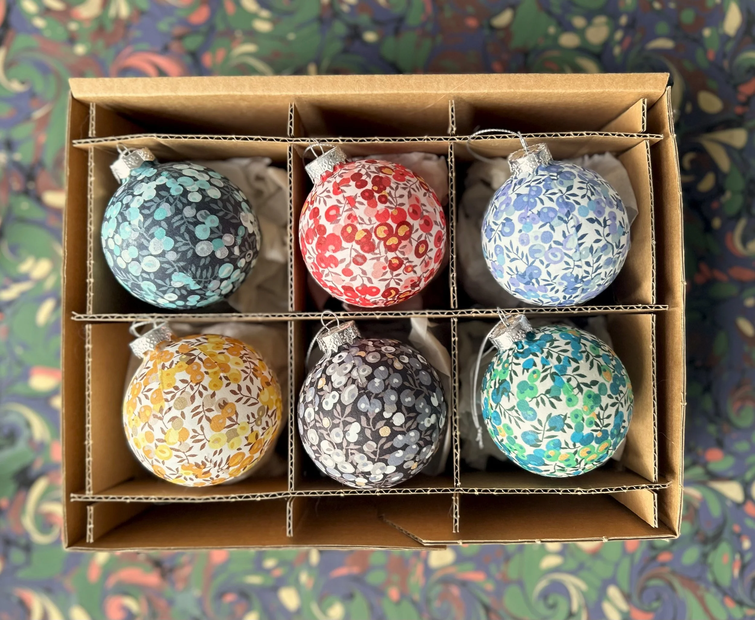 Liberty Christmas baubles set of 6 'Wiltshire' metallics