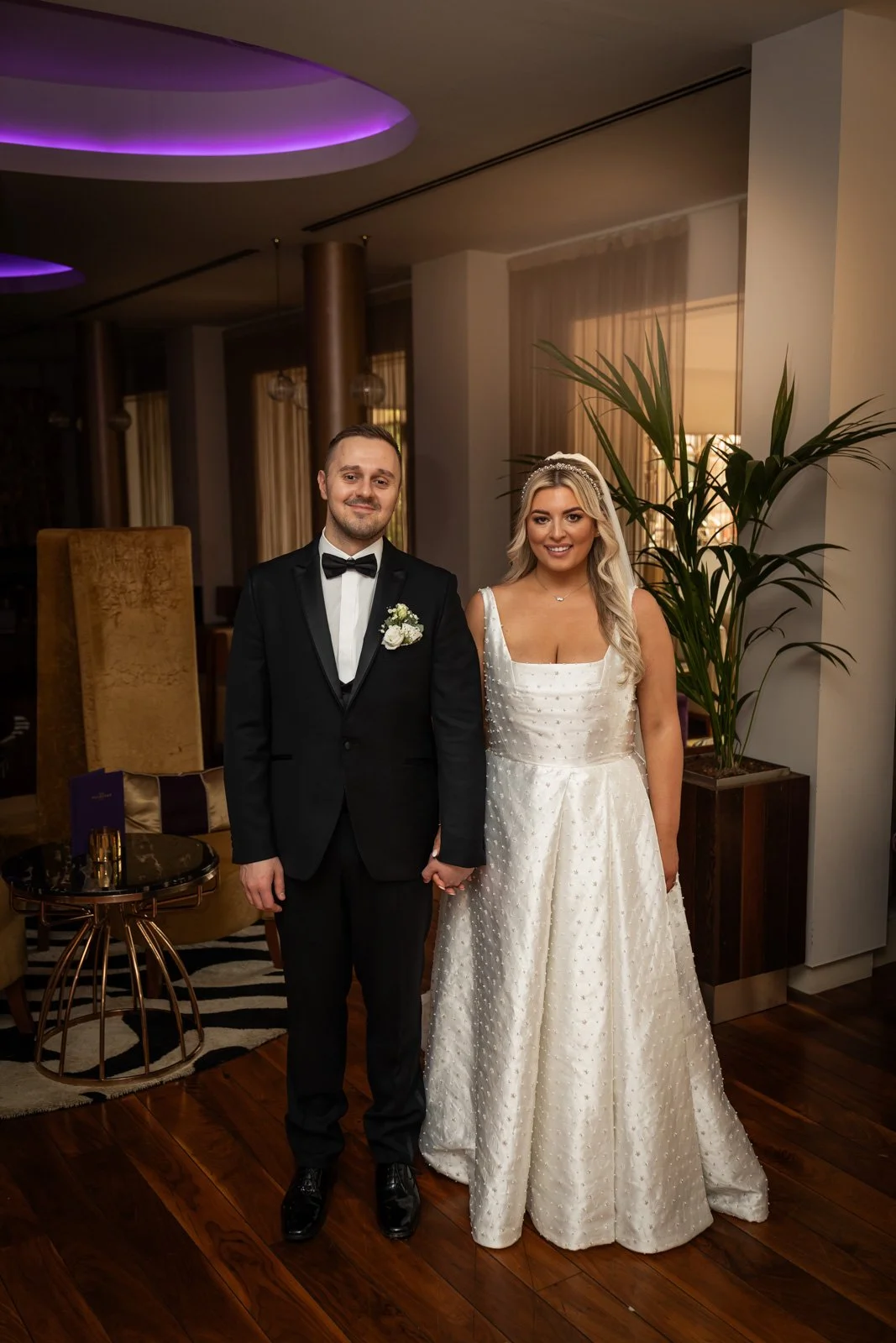 bride and groom after marriage ceremony in bar at The Celtic Manor, Newport
