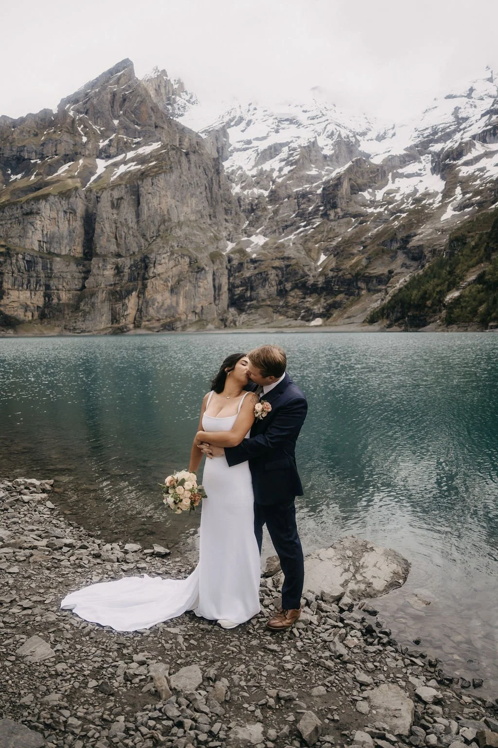 elopement in switzerland lake mountain