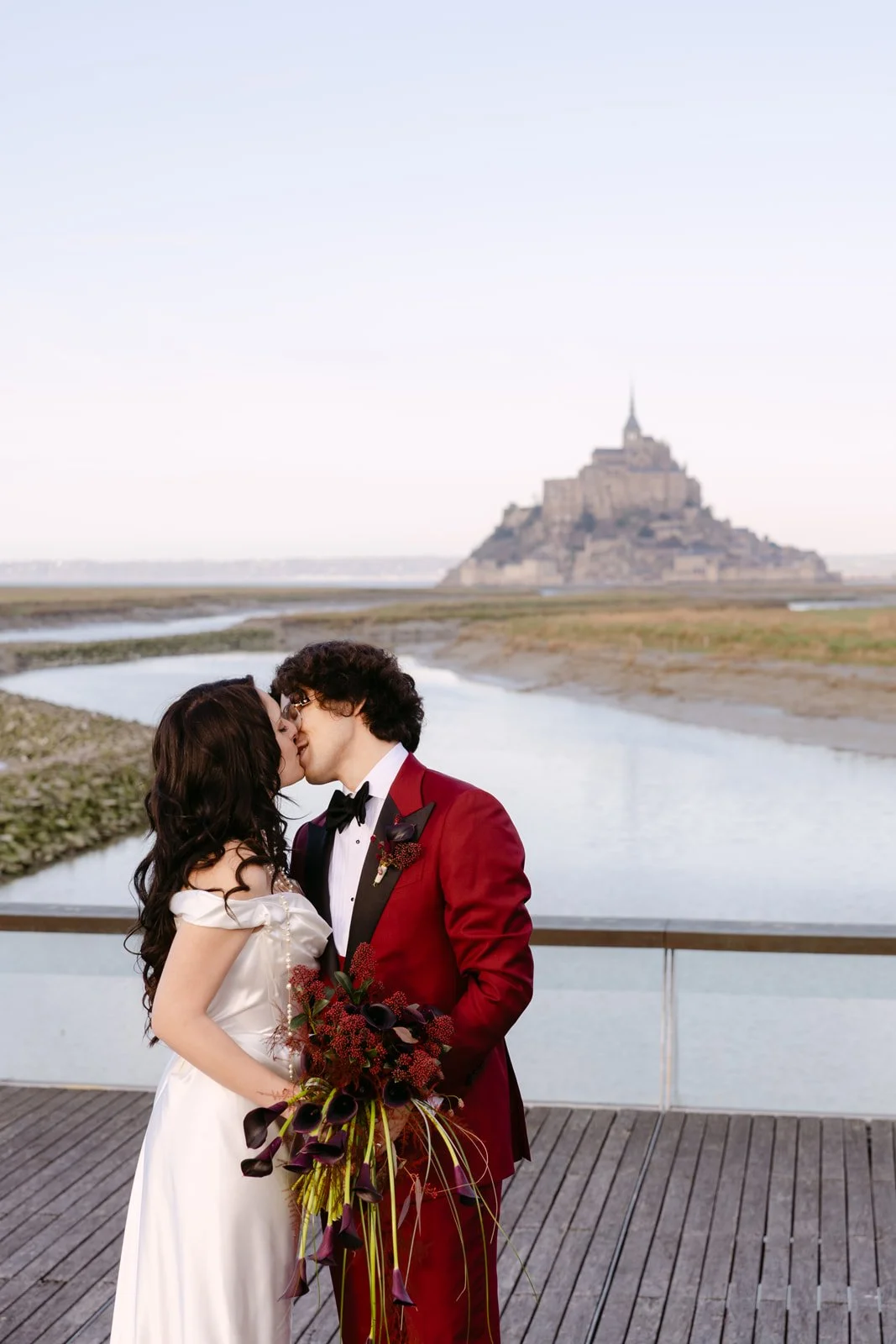 Elopement wedding portrait in Mont Saint Michel France