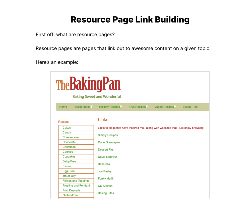 This is an example of this tactic from a Backlinko article: “Link Building For SEO: The Definitive Guide (2021)” (scroll down for Resource Page Link Building part).