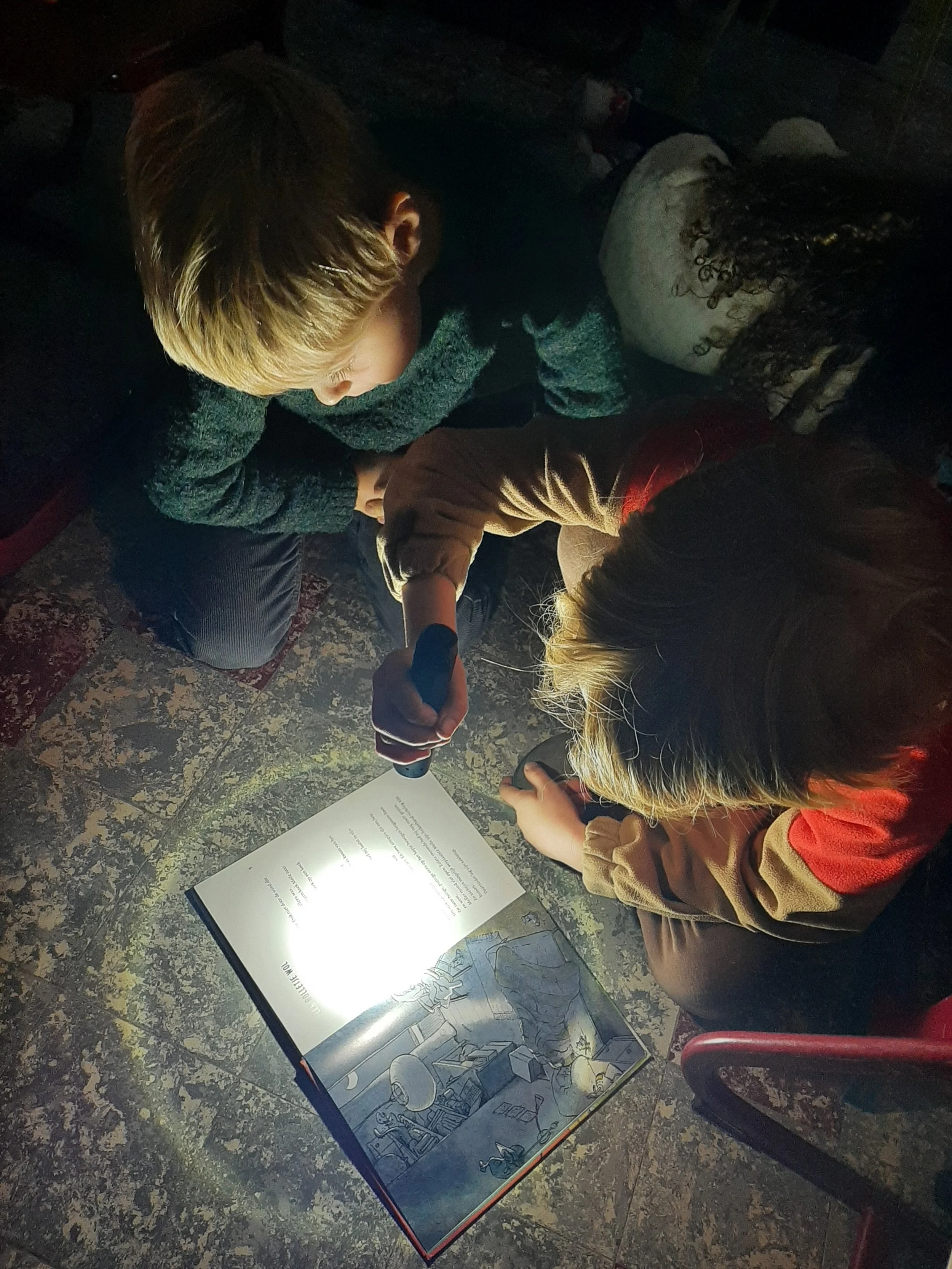 2B leest samen in het donker